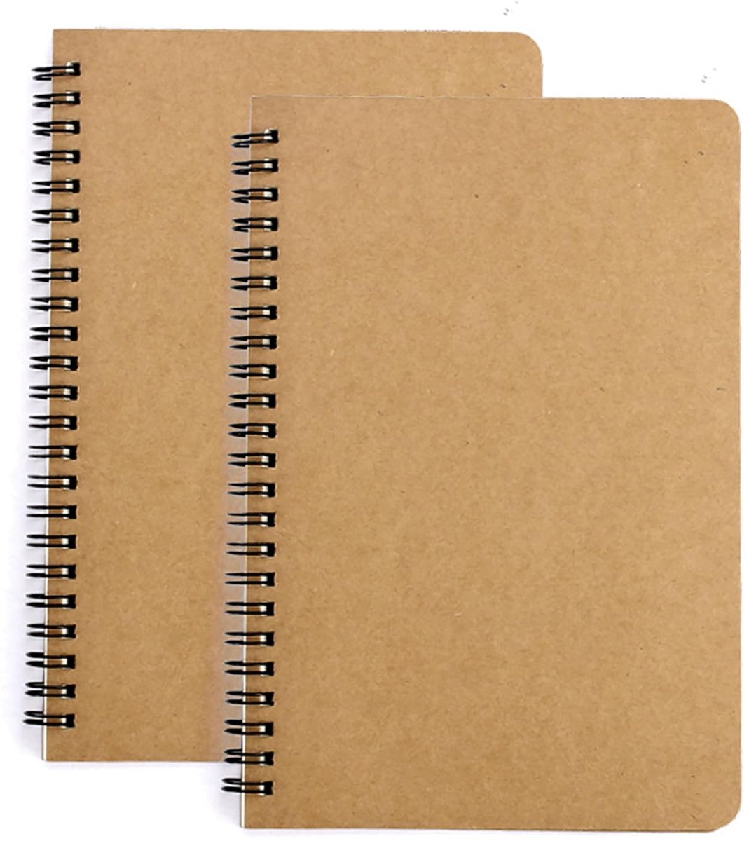 2 stuks A5 notitieboek met spiraalbinding, klassiek, kraftpapier, spiraalbinding, gelinieerd, notitieblok, 60 vellen, bruin