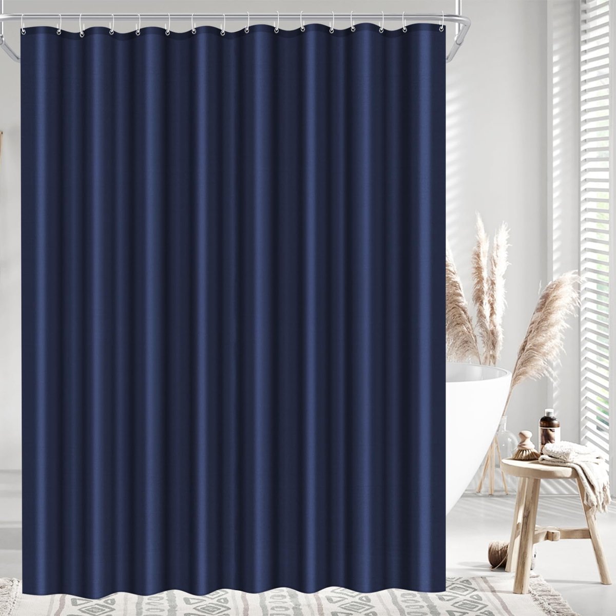 240x200 badgordijn polyester textiel, douchegordijn anti-schimmel voor badkamer, gordijn voor badkuip en douche van stof waterdicht wasbaar, douchegordijn met 16 haken marineblauw