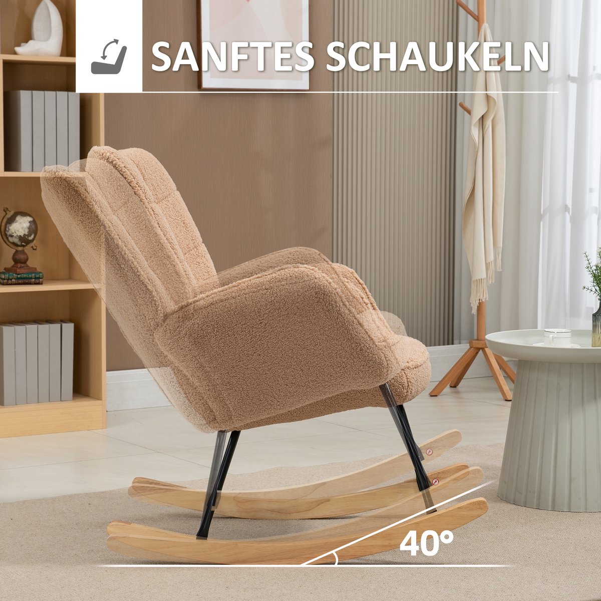 Schommelstoel - Relaxfauteuil Met Hoge Rugleuning En Armleuningen - Voor Woonkamer En Slaapkamer - Polyester In Bruin