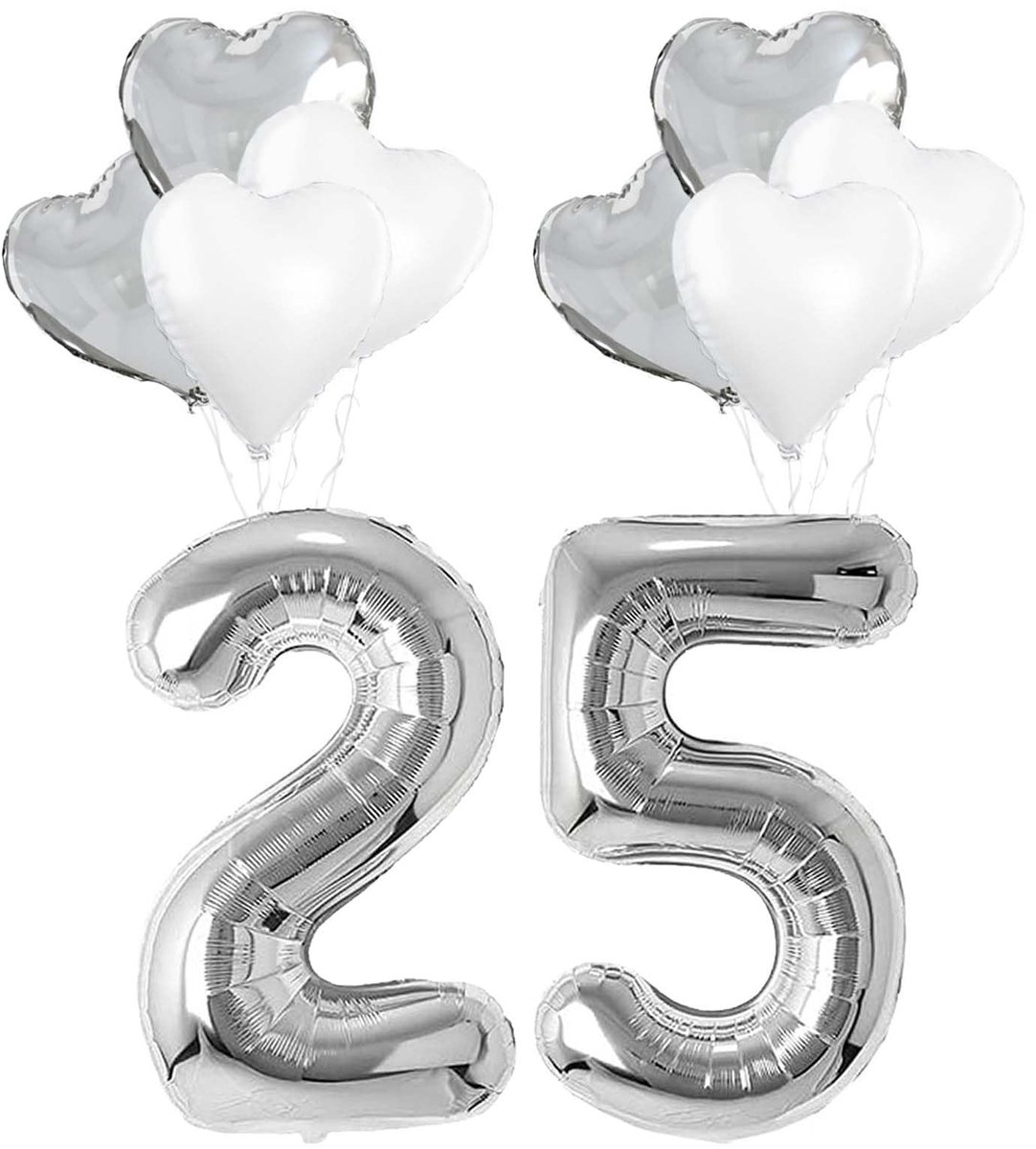 25. Zilveren ballonset, zilveren bruiloft decoratieset, folieballon cijfer 25 zilver met hart folieballon, cijfer ballonnen voor verjaardag, 25 trouwdag ballonnen, voor zilveren bruiloft, 25e jubileum