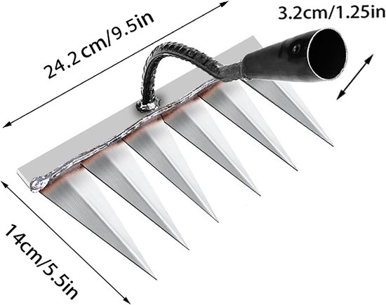 Tuinhark Zwaar Uitgevoerd, Traditionele Ijzeren Tuinhark Tuingereedschap Metalen Koolstofstalen Hark voor Wieden/Losmaken/Zaaien 6 Getande Staal (Zonder Steel) — afbeelding 5