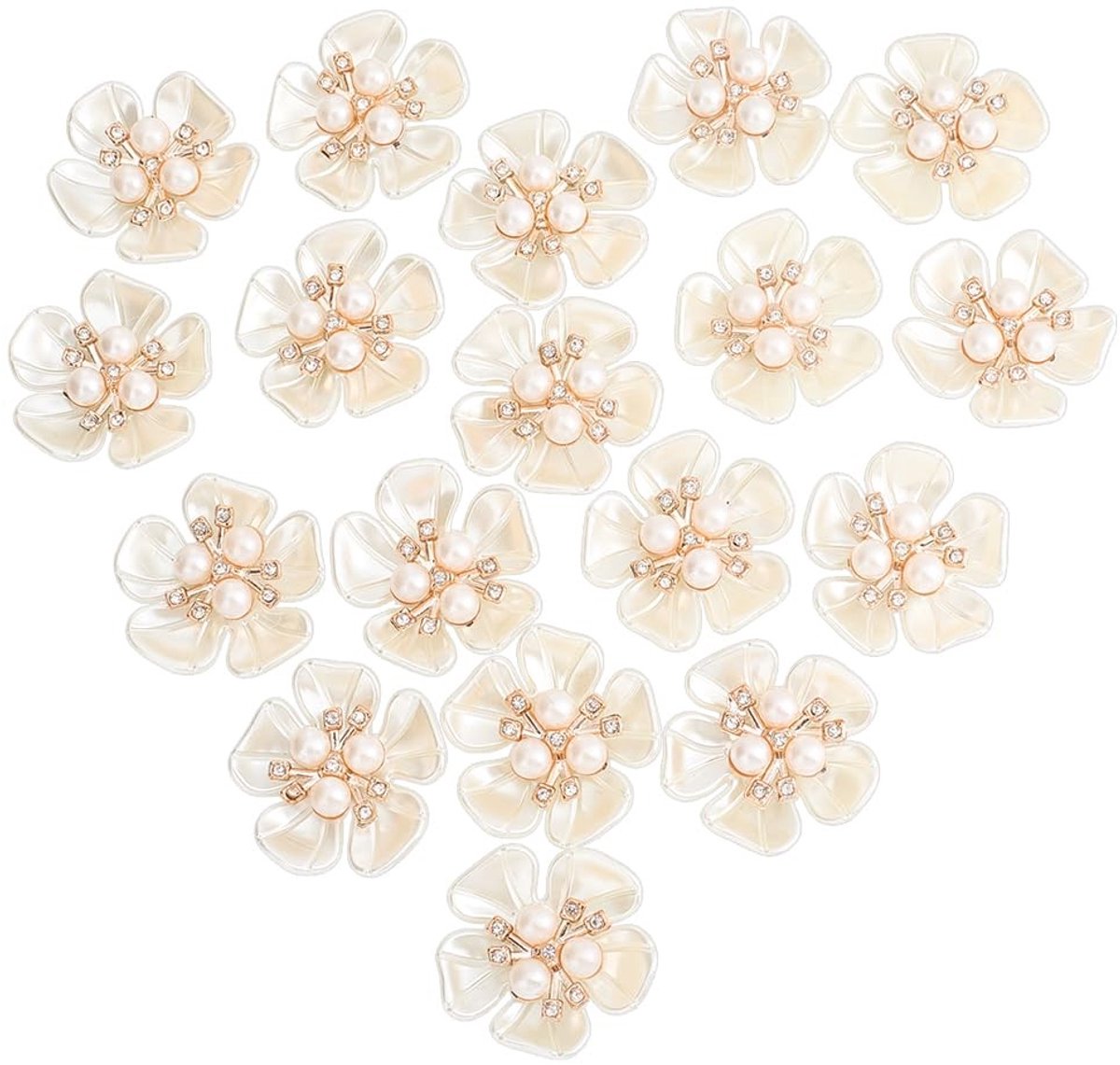 Dailygoods- Strass Charms 30 Stuks - Faux Parel Bloem - Decoratie Sieraden - DIY Ambachten - Bruiloft - Kleding - 3,5 cm x 3,6 cm.