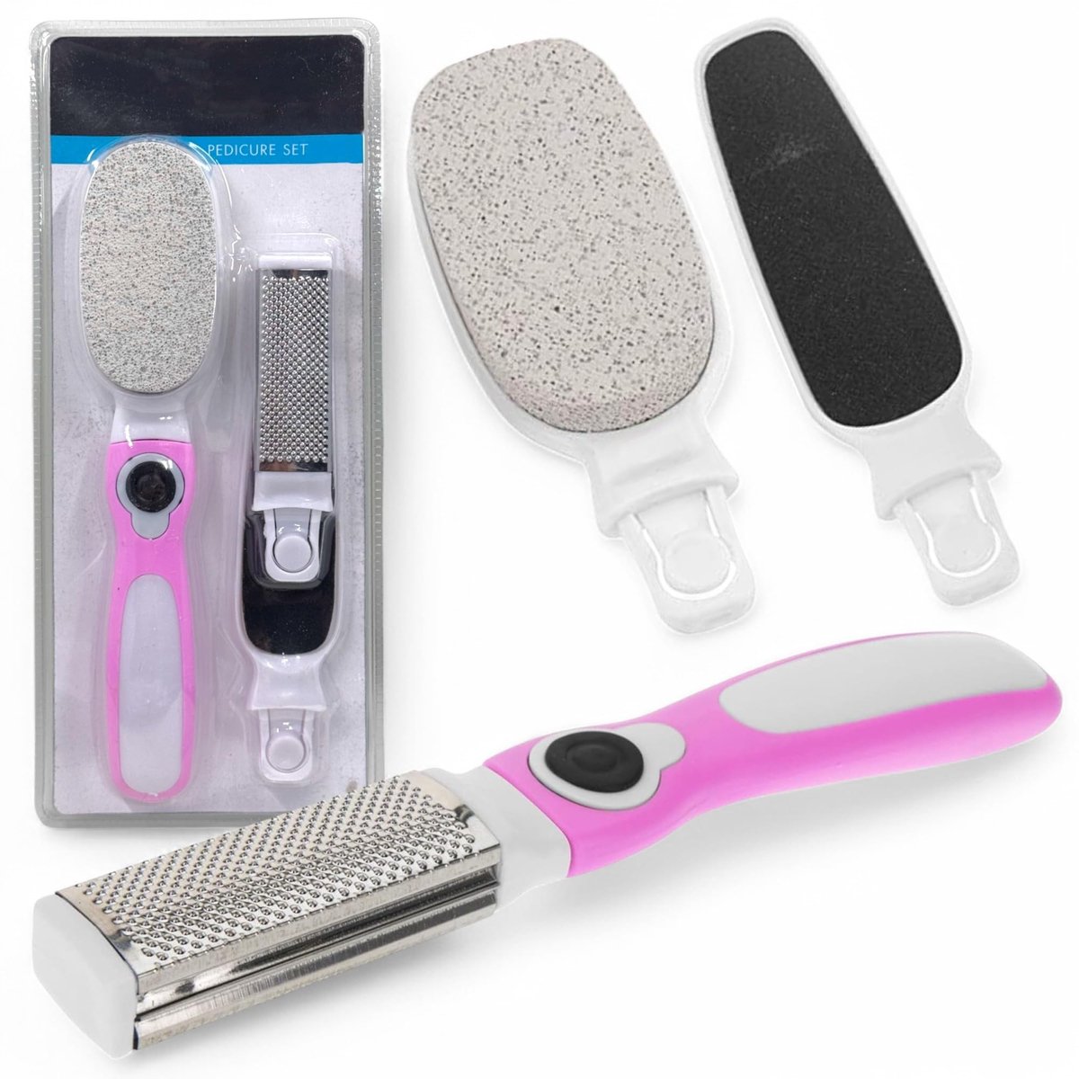 Dailygoods- Pedicure Set 4-delig - Eeltverwijderaar - Roestvrijstalen Eeltraspel - Antislip Handgreep - Ergonomisch - Zachte Vijl/Puimsteen - Voetverzorgingsset