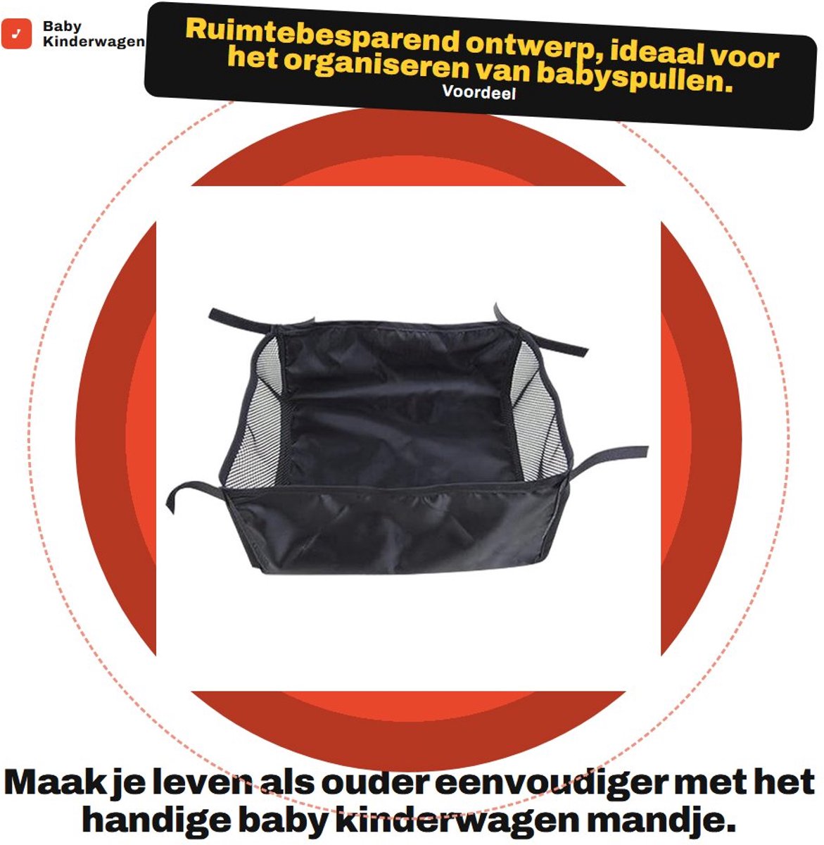 Dailygoods- Kinderwagenmandje Stevig en Duurzaam - Opbergtas - Organizer - Polyester - Lichtgewicht - Modieus Ontwerp