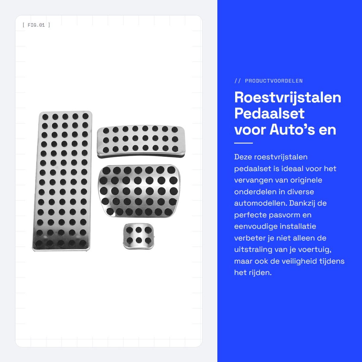 Dailygoods- Pedaalset Roestvrij Staal - Identieke Pasvorm - Verbeterde Veiligheid - Eenvoudige Installatie - Comfortabel - Perfecte Installatie-ervaring - Voetpedalen