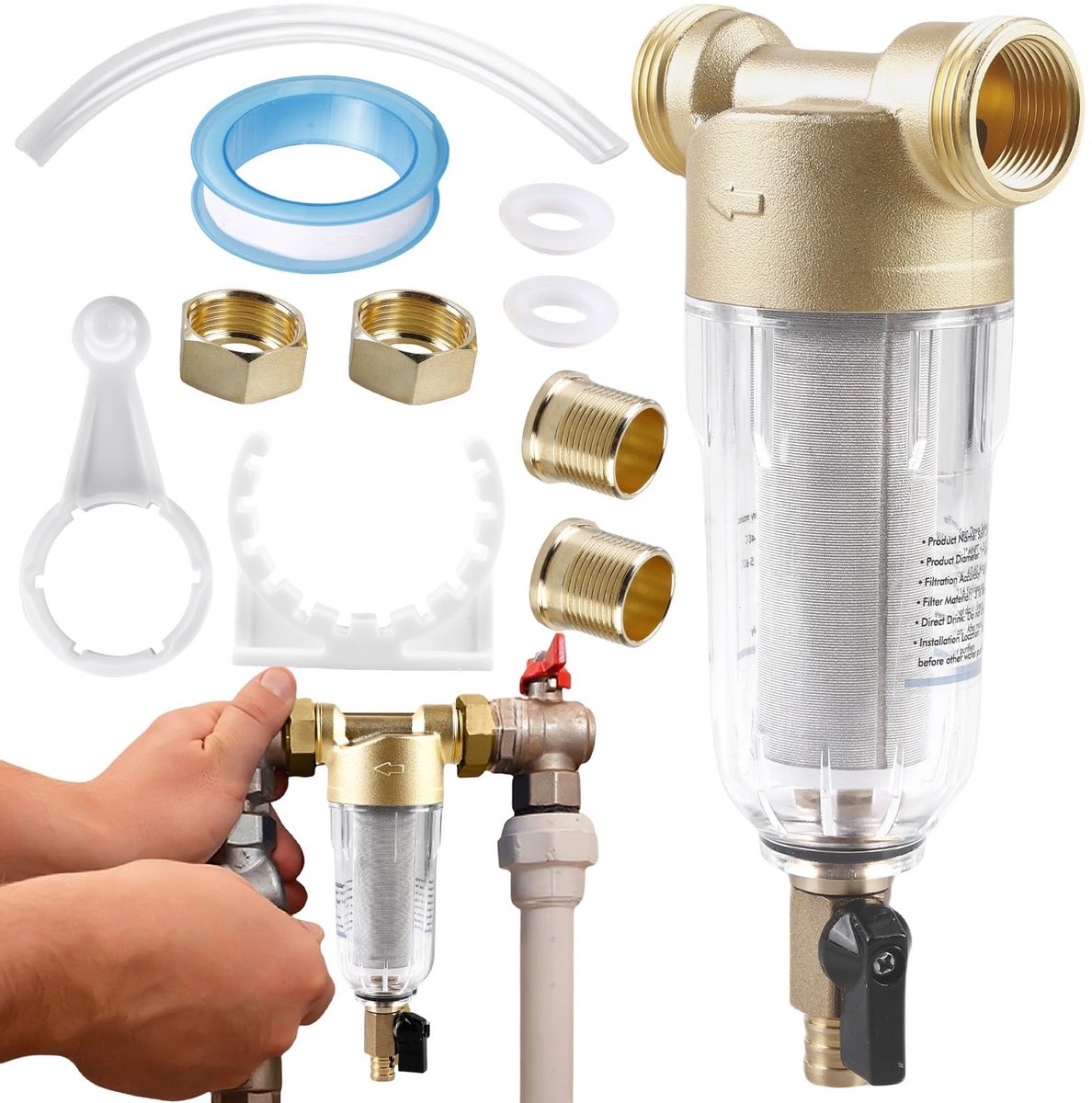 Dailygoods - Herbruikbaar Waterfilter 1 Inch - Waterkraan Vervangende filter voor drinkwater, Spin-afbraak Sediment, Doorspoelbaar Fijn Filter (3/4 Inch Mannelijk)