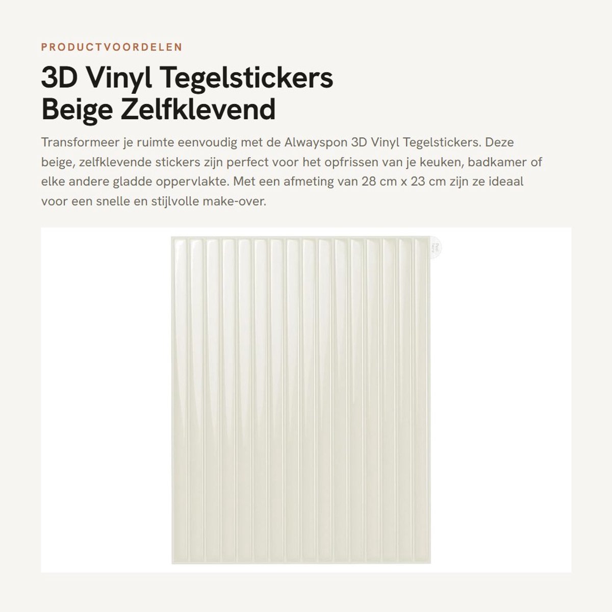 Dailygoods- Vinyl Tegels 28x23 cm - Zelfklevende Tegelstickers - Waterdicht - 3D Effect - Voor Keuken/Badkamer - Eenvoudig aan te brengen