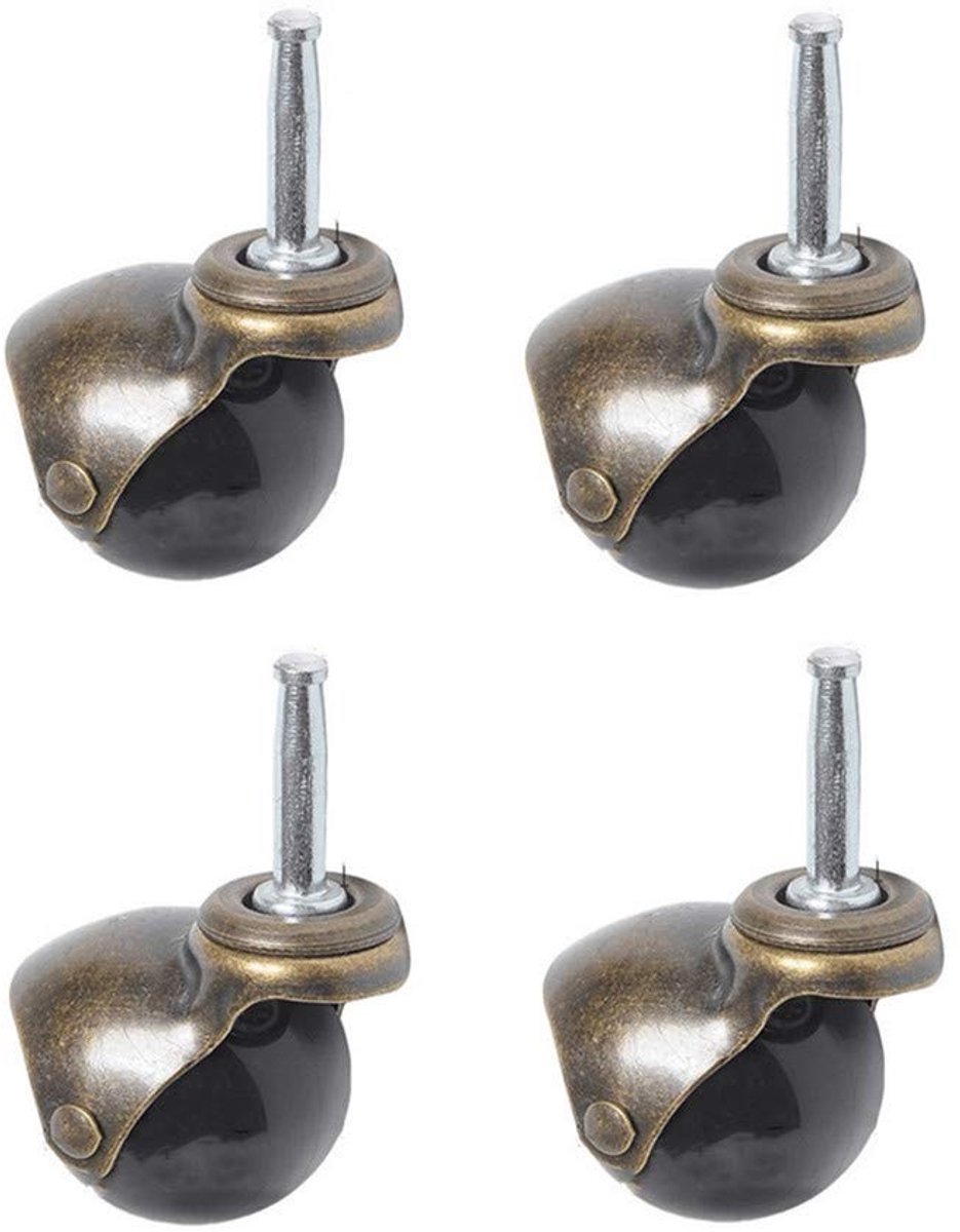 Dailygoods- Stoelwielen Heavy Duty - 4 Stuks - Antiek Messing - Draaibaar - Diameter 50 mm - Draagcapaciteit 100 kg - Meubelwielen