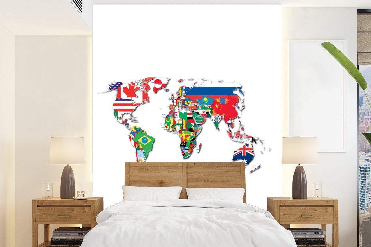 Behang - Fotobehang Wereldkaart - Vlaggen - Trendy - Breedte 175 cm x hoogte 240 cm