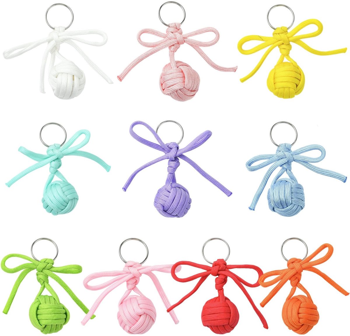 Dailygoods- Sleutelhanger 10 Stuks - Geweven Paracord Sleutelhangers - Stevig Polyester - Balhanger 62 mm - Handige Sleutelorganisatie - Decoratief - Sleutelring