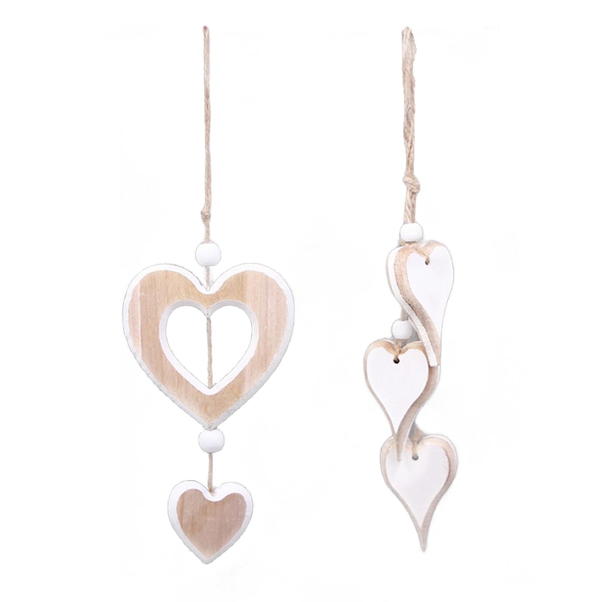 Dailygoods- Houten Hangers - Decoratieve Hartvormige Hangers - Raamdecoratie - Kamerdecoratie - Bruiloftdecoratie - 2 Stuks - Lichtgewicht Hout - Decoratie