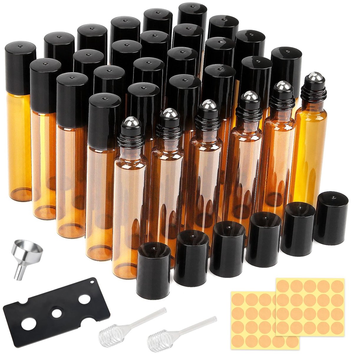 Dailygoods- Rollon Fles 10 ml - 30 Stuks - Bruine Glazen Fles - Roestvrijstalen Rol - Voor Essentiële Oliën - Aromatherapie
