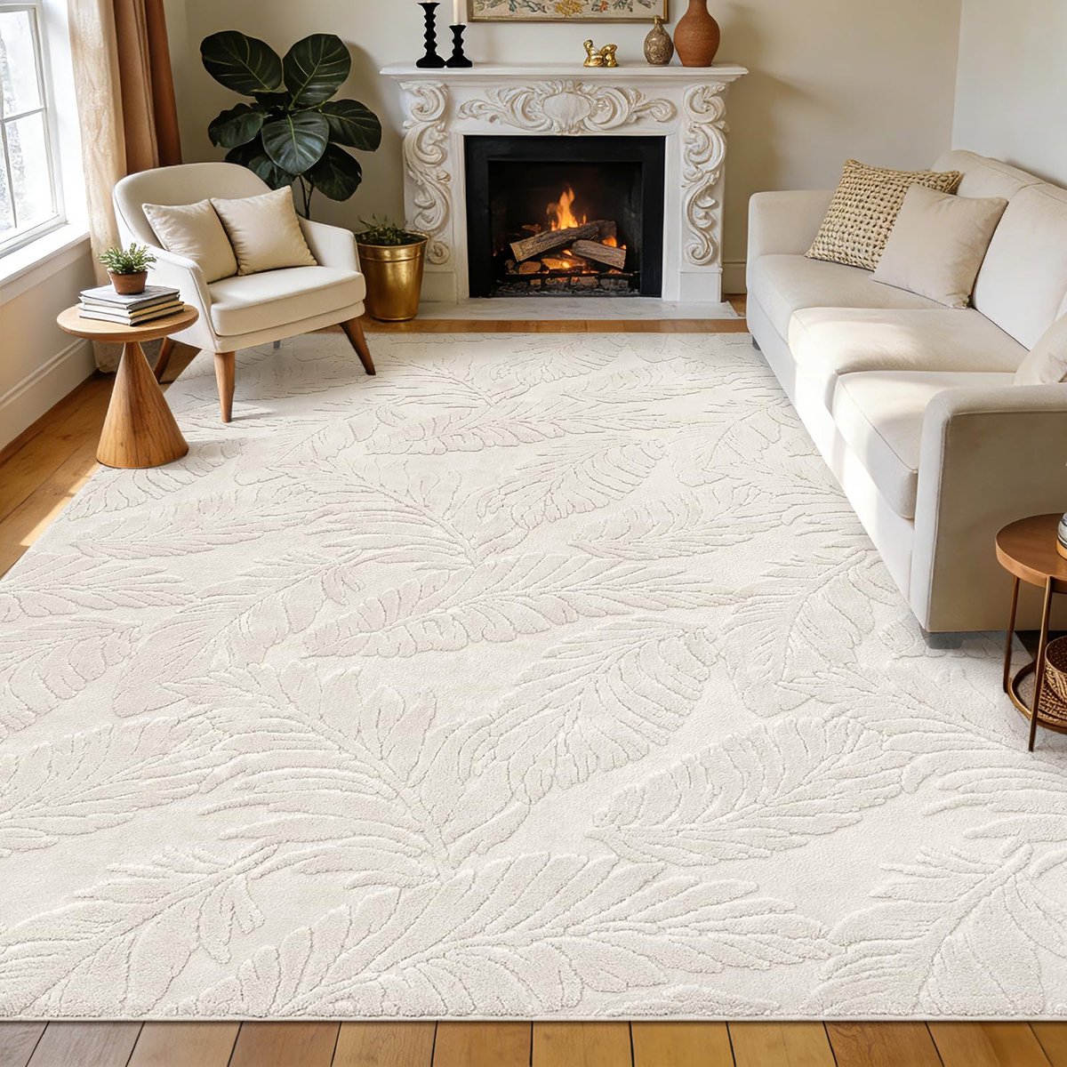 Vloerkleed voor de woonkamer, 140 x 200 cm, 3D-look, hoog-laag-effect, beige, zacht, wasbaar, onderhoudsvriendelijk, antislip, voor slaapkamer, kinderkamer