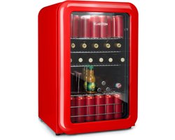 Klarstein PopLife Drankenkoeler - Mini-bar, Retrokoelkast, 0-10°C, slechts 39 dB, 115 L, milieuvriendelijk, dubbel glazen deur, Retro-design, rood