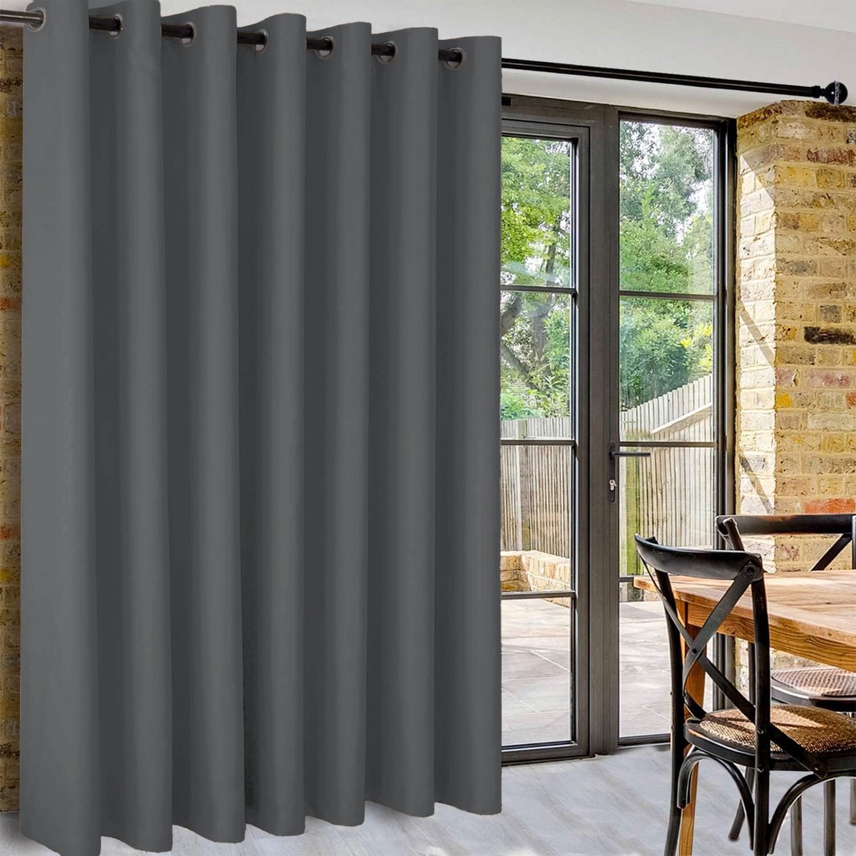 Donkergrijze gordijnen ruimteverdeler, H243xB304cm, extra brede gordijnen ruimteverdeler hangend verduisteringsgordijnen thermogordijn gordijnen ondoorzichtig voor slaapkamer, kantoor