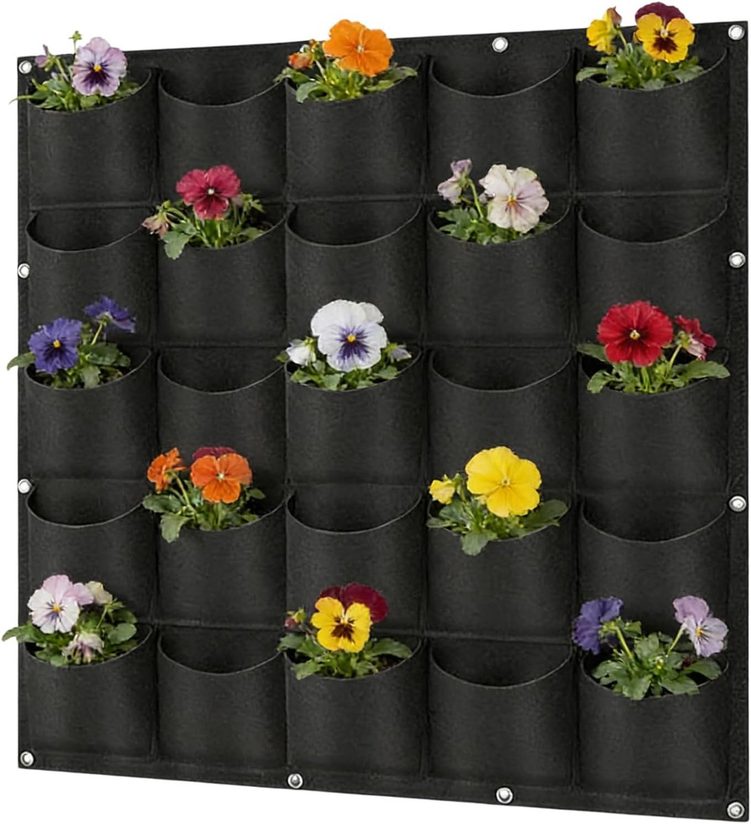 Zakken, wandplantenzakken met 25 zakken, herbruikbaar, verticale kweekzakken voor tuin, balkon, binnenplaats, binnen/buiten, zwart, 1 m x 1 m