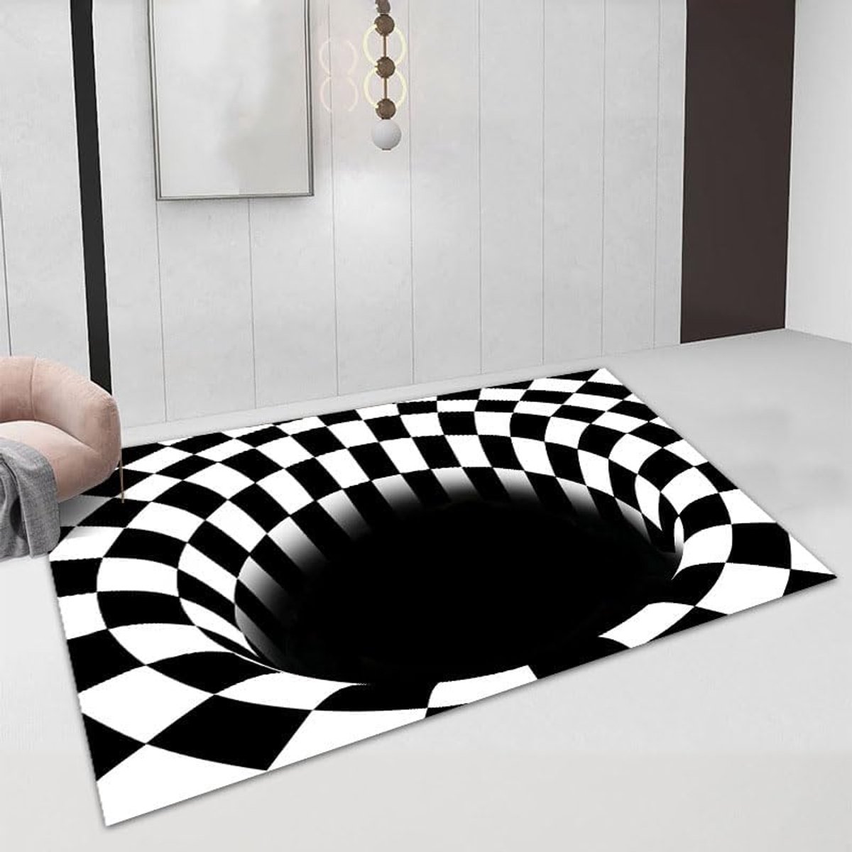 3D illusie tapijt antislip vloerkleed tapijt mat vloermat zwart wit tapijten voor slaapkamer woonkamer kantoor abstracte driedimensionale rechthoek polyester 3D swirl tapijt(80 * 160cm,16)