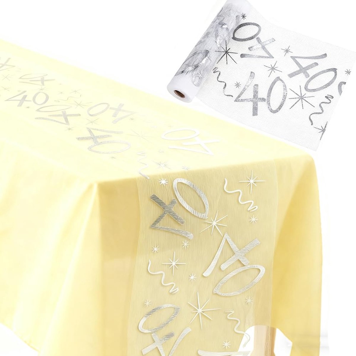 Tafelloper 40e verjaardag 28 cm x 275 cm tafeldecoratie verjaardag op maat te snijden tafel decoratie zilver mannen en vrouwen voor verjaardagsfeest jubileumfeest