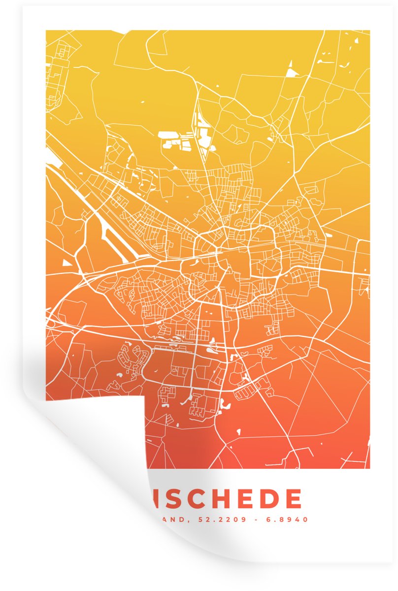 Muurstickers - Sticker Folie - Stadskaart - Enschede - Nederland - Oranje - 80x120 cm - Pl