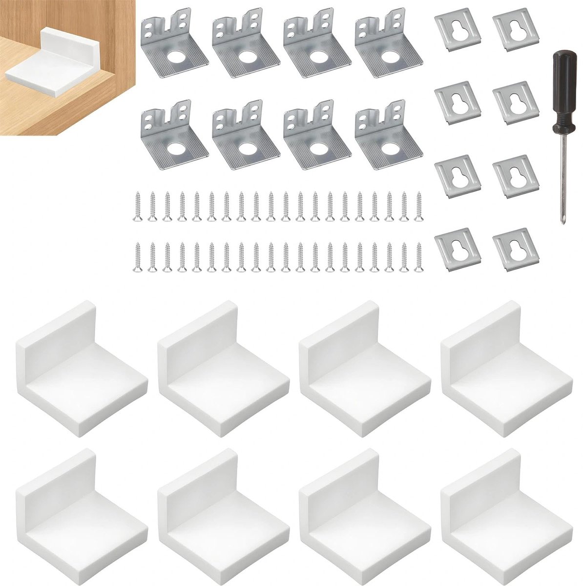 8 stuks kasthangers, witte wandbevestiging, kasthouderbevestigingen. Voor tafels, stoelen, kasten, meubels, voor opberghouders uit
