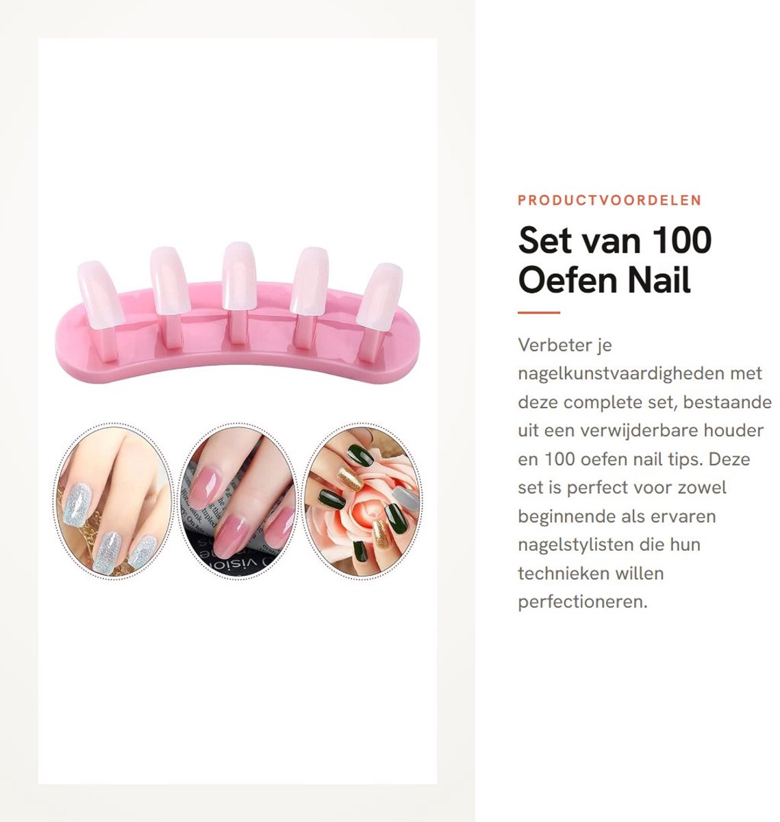Dailygoods- Nail Practice Set - Verwijderbare Oefenstandaard - 100 Stuks Kunstnagels - Duurzaam Materiaal - Ruime Oefenmogelijkheden - Ideaal voor Nagelkunst - Nagelstandaard