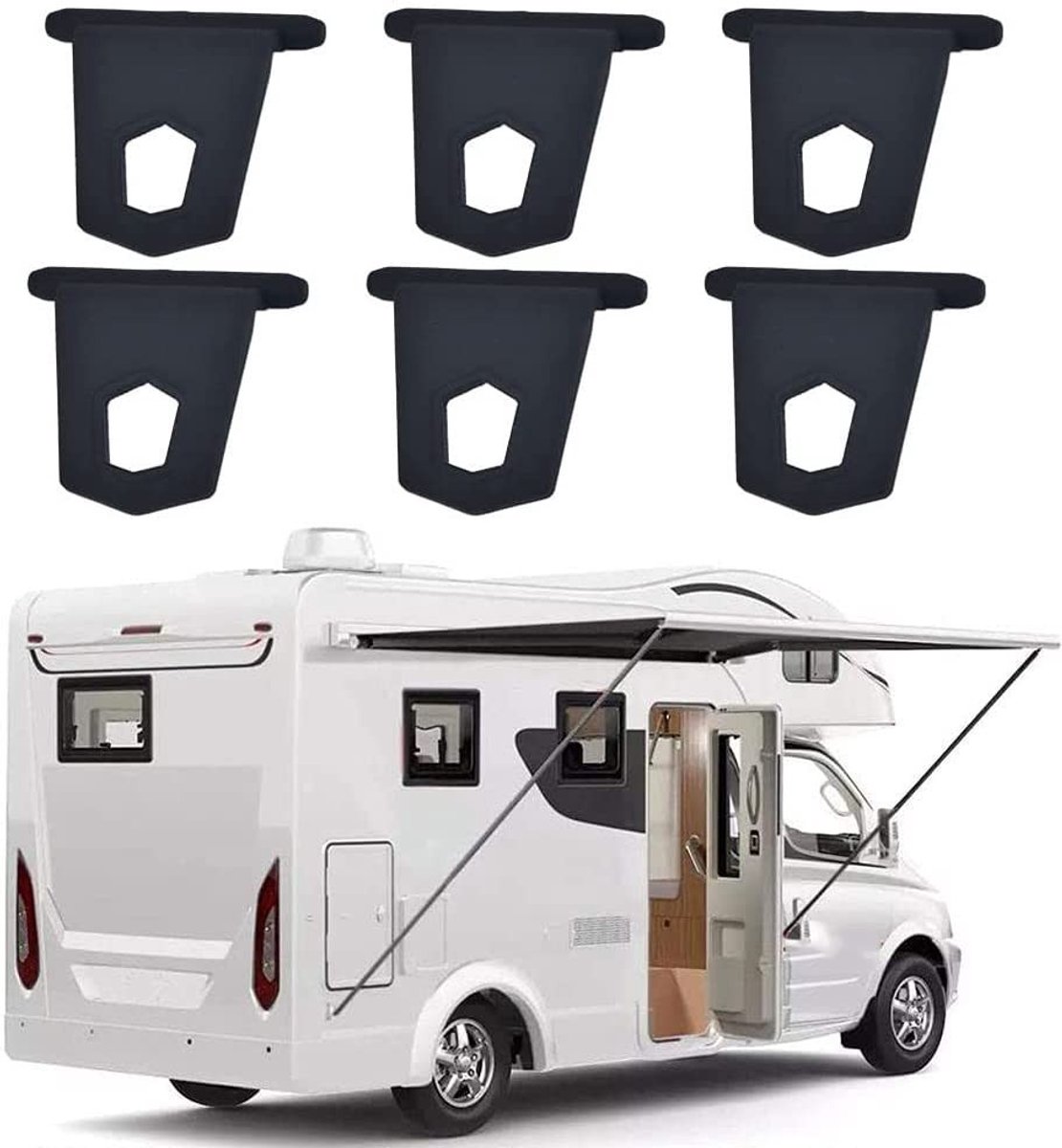 Dailygoods - 12 Pack Luifel Haken - Draagbare Haken voor RV - Zwart - Organizer voor Camper - Eenvoudige installatie - Ideaal voor buitengebruik