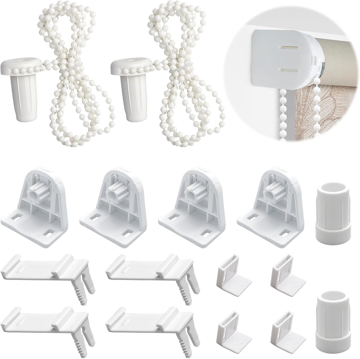 zonder boren, 2 sets rolgordijnmechanisme, 16-delige accessoireset voor rolgordijnen, rolgordijnhouders, accessoires voor rolgordijn zonder boren (wit)