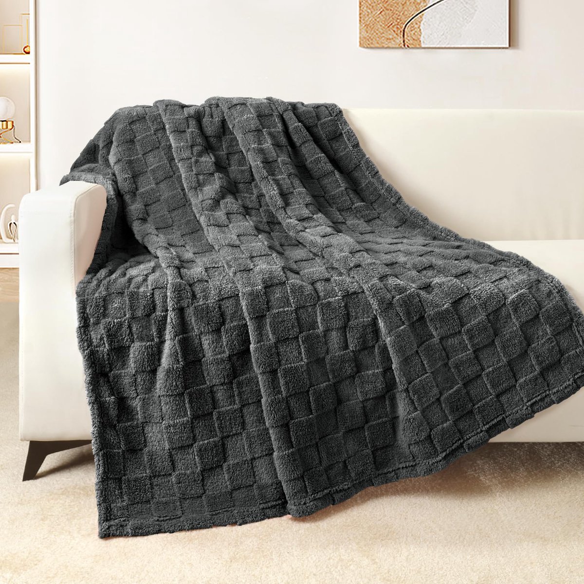 Mezcla Fleece deken voor op de bank, super zachte en warme lichtgewicht geruite dekens voor alle seizoenen, 127 x 152 cm, donkergrijs — cadeau in Cadeau-ideeën - foto 7