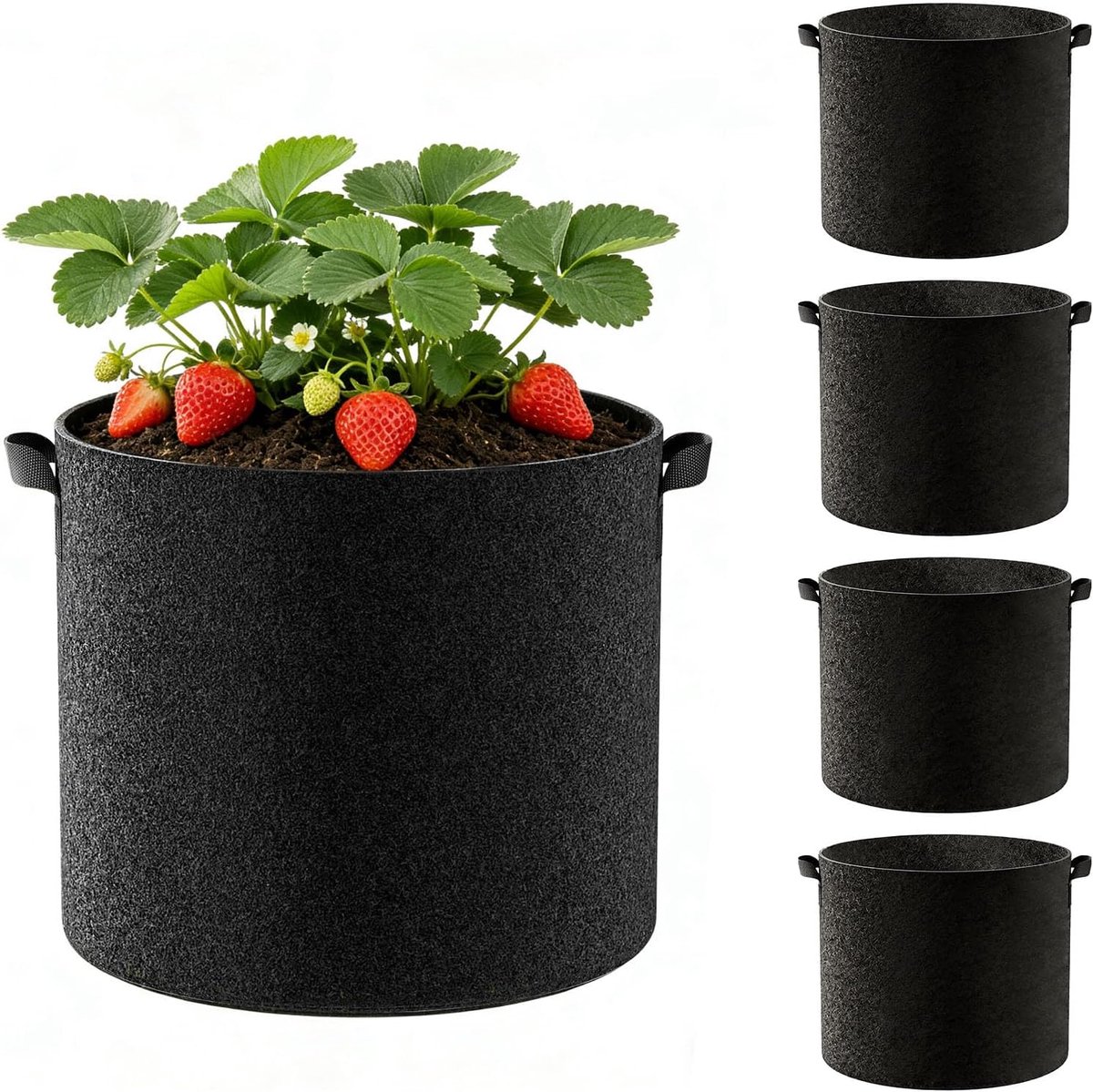 Zakken, 19 liter, zwarte vliesstof voor planten, potten voor buitenplanten, met handgrepen, groentetuinpotten, voor bloemen, aardbeien, tomaten, aardappelen, paprika