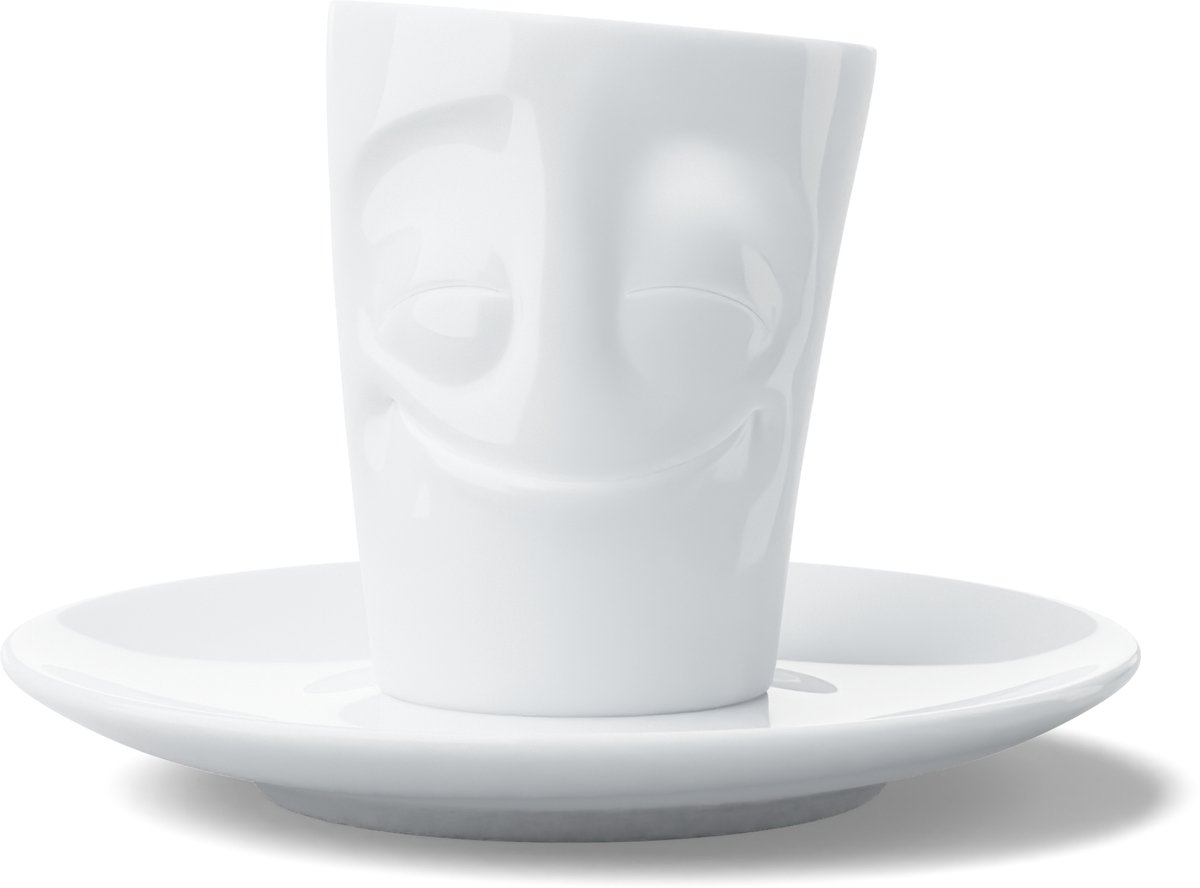 Tassen espresso kop en schotel 80 ml met gelukkig gezicht