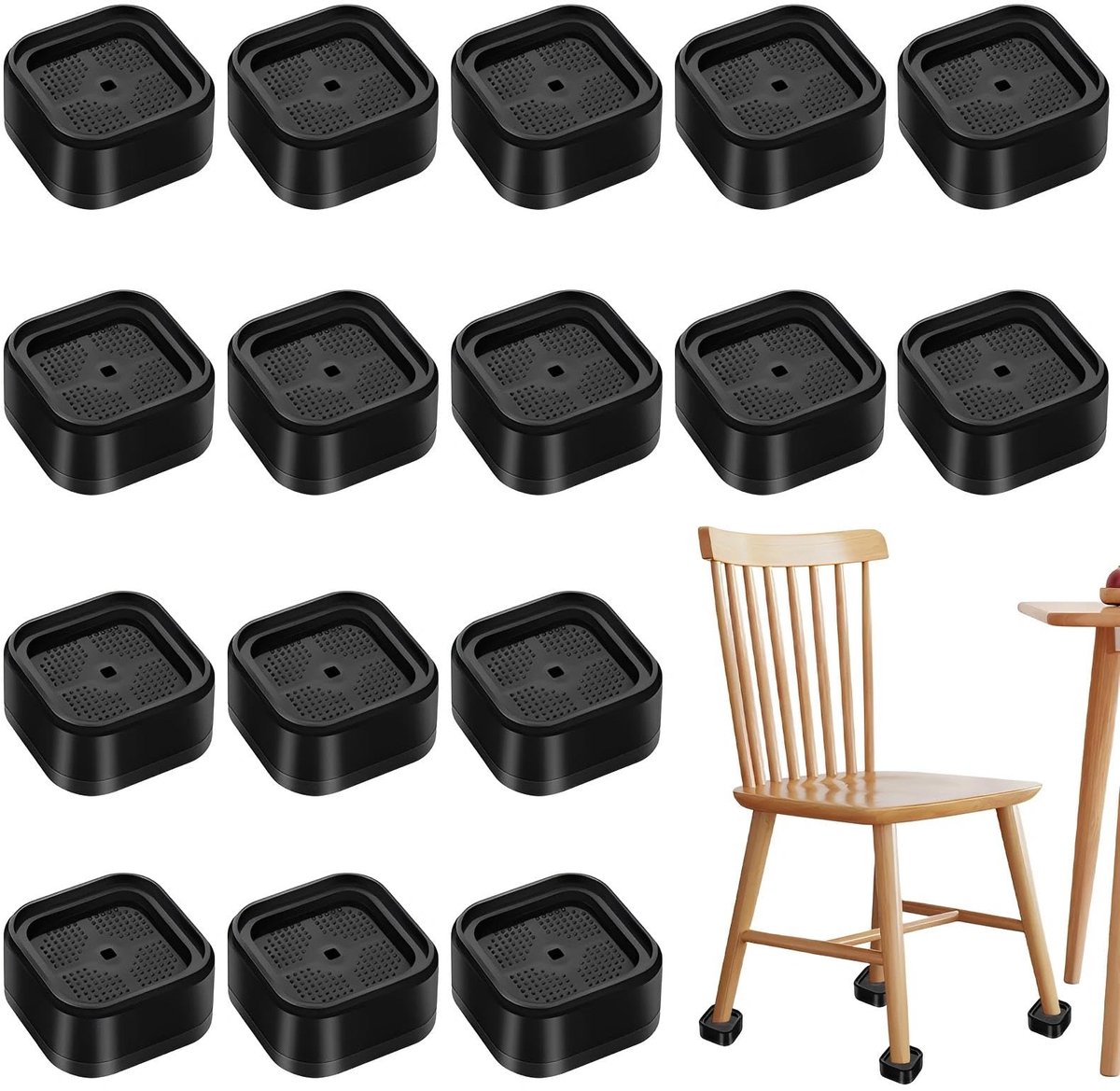 16 Stuks Bedverhoging, 7 × 7 cm Tafelverhoging Poten, Stapelbare Bank Verhoging Poten, Zwart Meubelverhogers, voor Banken, Stoelen, Tafels, Wasmachine