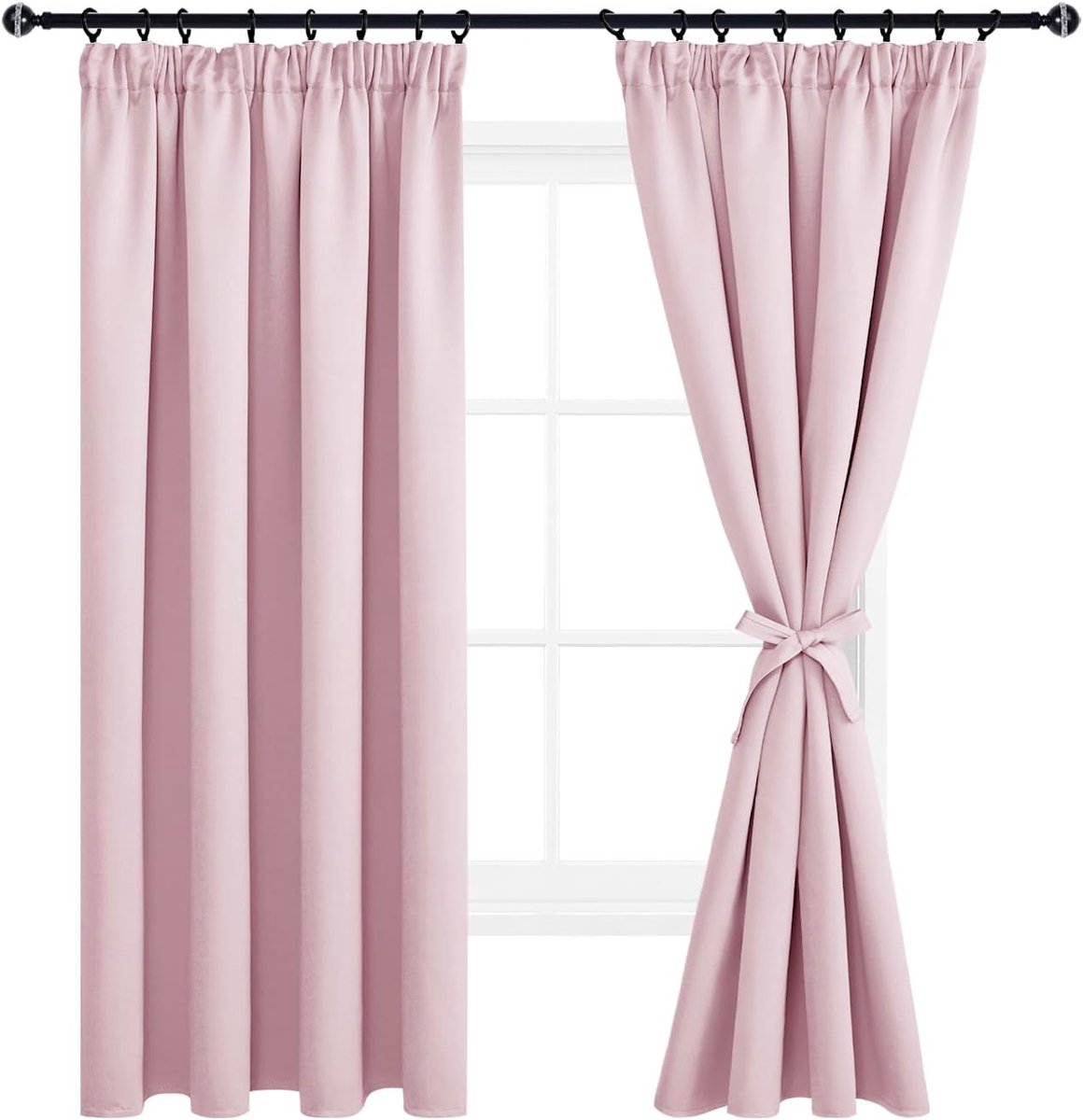 Verduisteringsgordijn met Plooiband Riemen, Kant en Klaar, Roze Gordijn Rimpelband, Gordijnen Moderne Gordijnen voor Woonkamer, 117x137 cm (B x H), 2 stuks