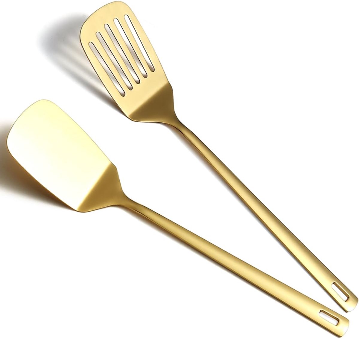 Spatels Set van 2, Kyraton Roestvrijstalen Spatel, Keuken Massieve Geperforeerde Turner voor het Koken van Vis, Eieren, Pannenkoeken, Flipper, Titanium Goud Plateren Kookgerei Set