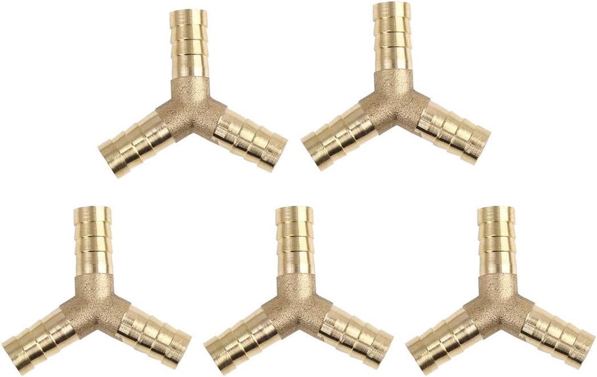 sourcing map 5 stuks. 5 mm messing slangtule Y-vormige 3-weg verbinding luchtwater gasolie 10mm Gold Tone | goudkleurig, binnendiameter 8 mm, buitendiameter 10 mm, corrosiebestendig, bestand tegen hoge temperaturen, drukbestendig