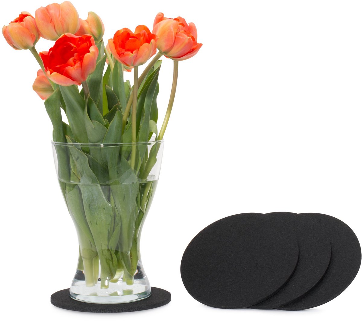 Vilten onderzetters rond 15 cm 4-pack (kleur naar keuze) zwart - Onderzetters van vilt voor tafel en bar als glazenonderzetter/drankonderzetter voor glas en glazen