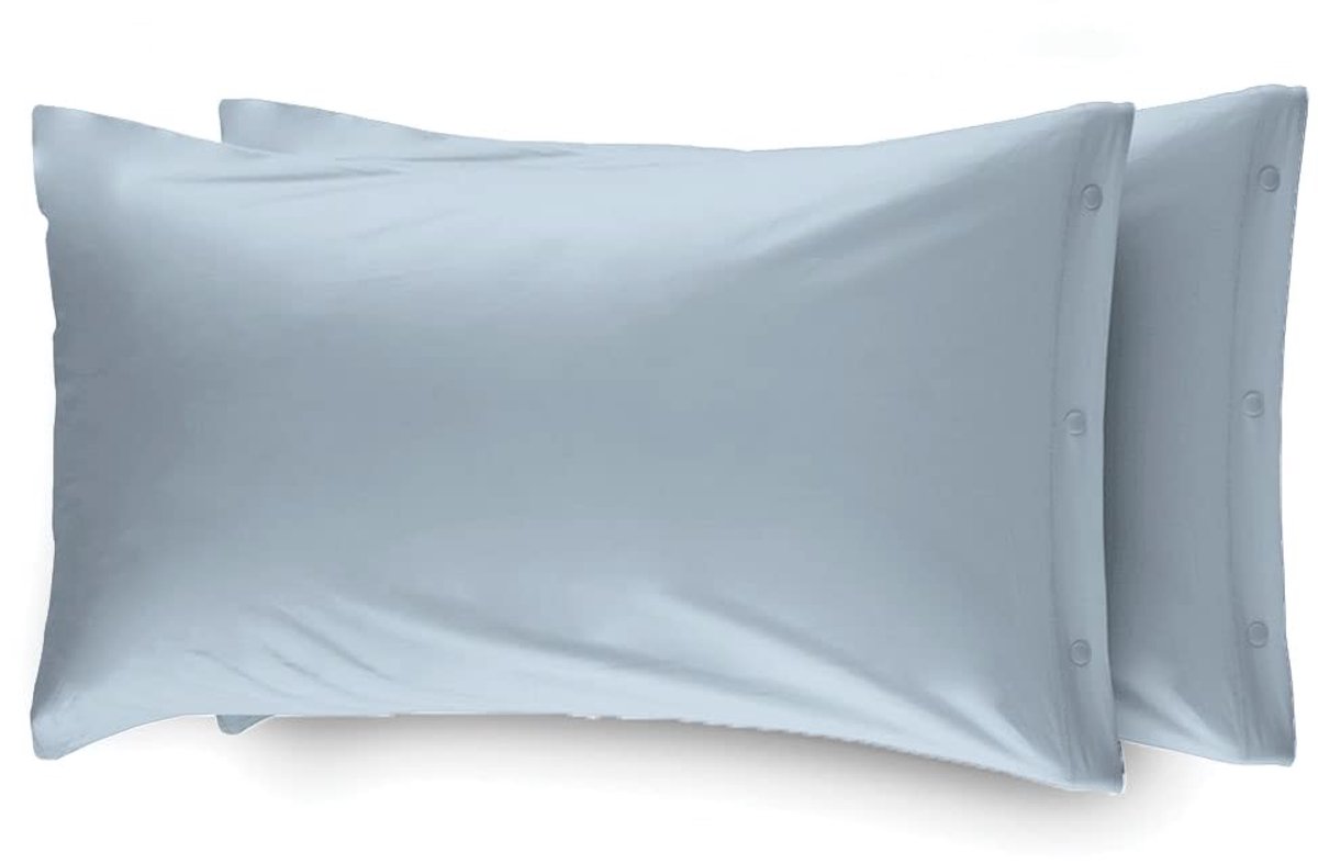 Linnen kussenslopen met knopen aan de zijkant, 100% katoen, effen, blauw, 1 paar