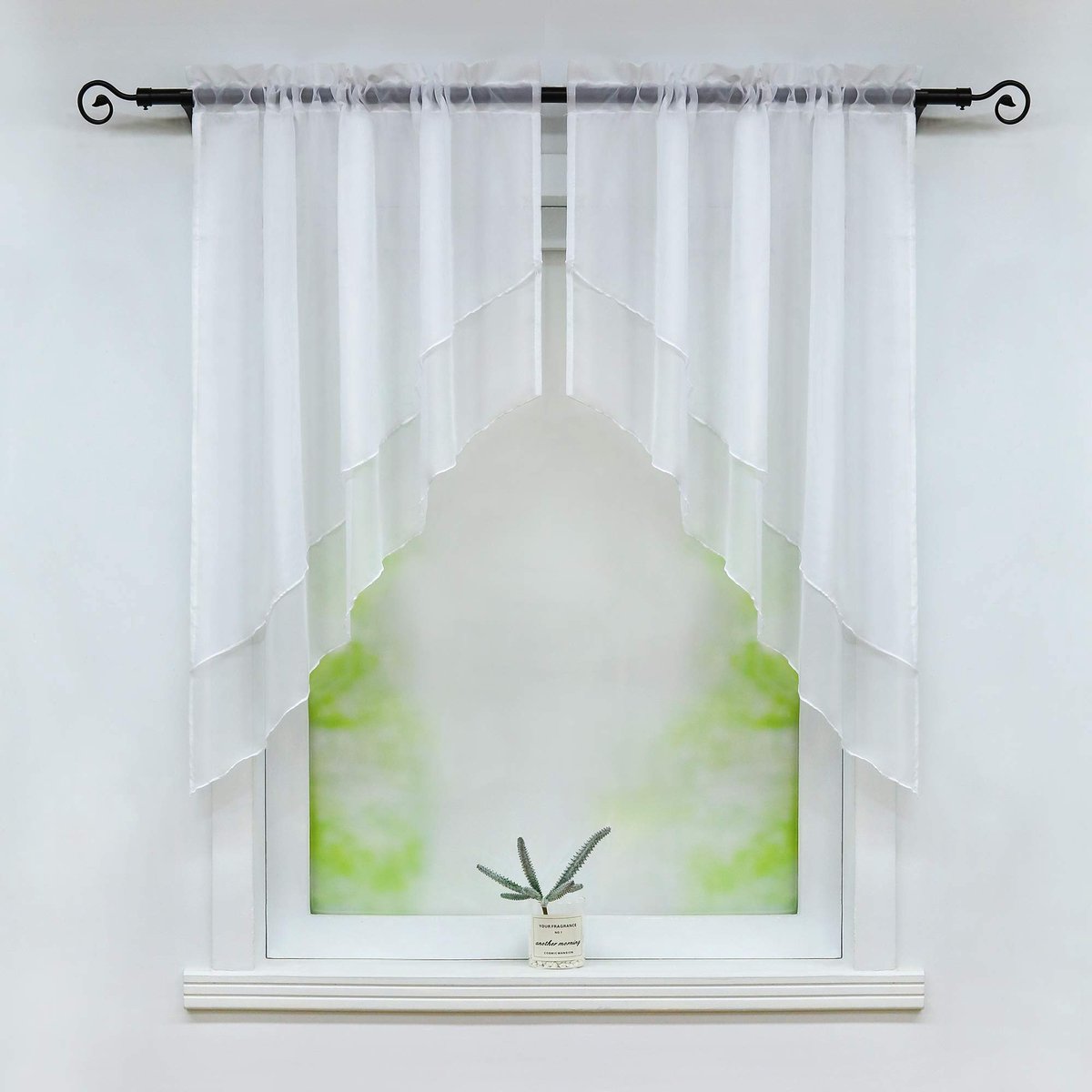 Vitrage voile bistrogordijnen met kwast panelen, tweekleurig »Beyza« 2-laags kort gordijn met trekkoord BxH 80x80cm Wit 2 stuks