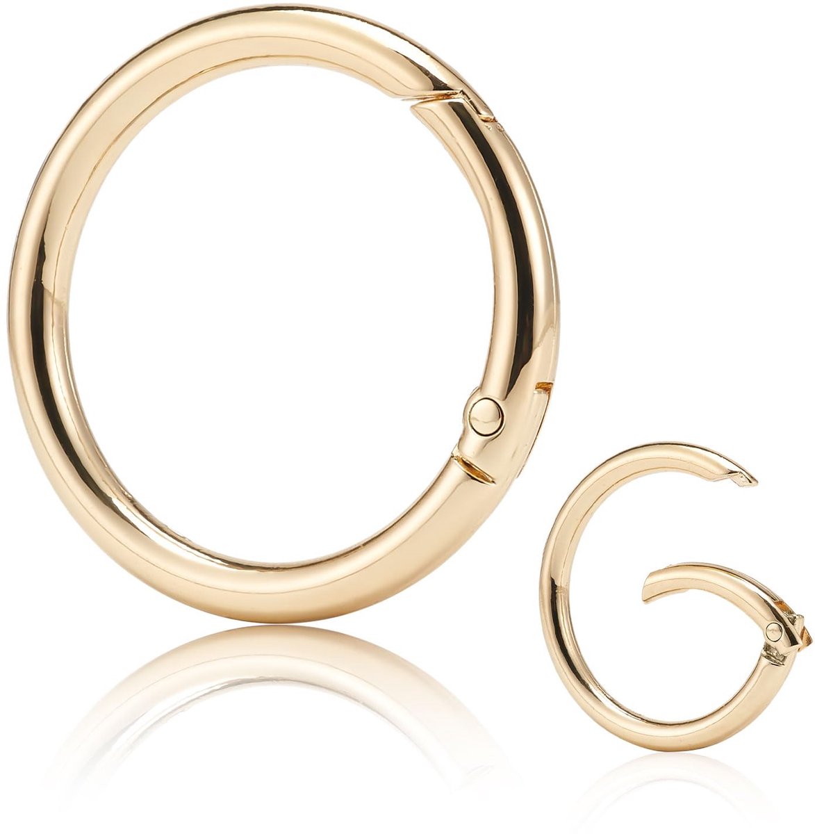 10 stuks Trigger Spring Gate O Rings, metalen ronde veersplitsing karabijnhaak clip voor sleutelhangers, sleutelringen, handtassen, portemonnees, tassen, DIY decoraties (goud 32 mm)