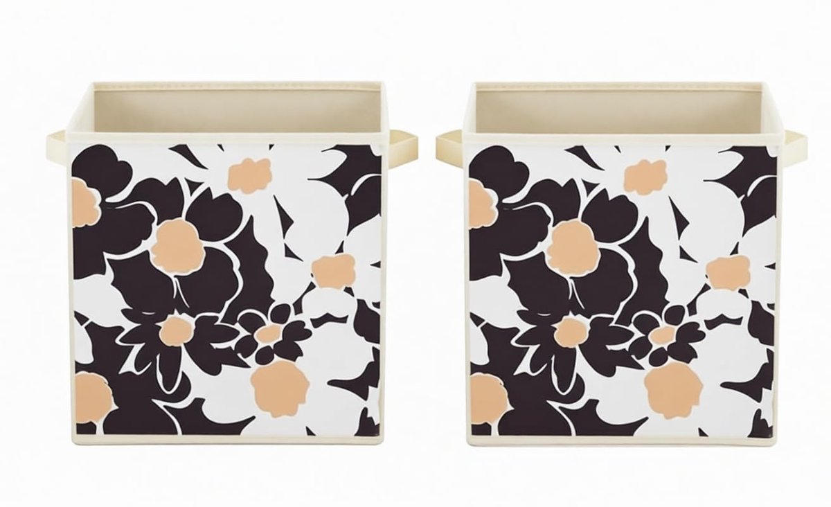 Basics Opvouwbare opbergkubus/organizer van stof met handgrepen, 30 x 30 x 30 cm, bloemenpatroon, 2 stuks