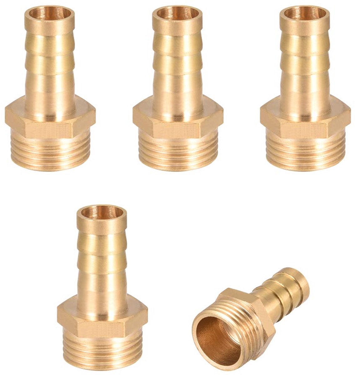 sourcing map Messing Barb Slang Aansluiting Adapter 10 mm Prikkeldraad x 3/8 inch G Mannelijk 5 stuks