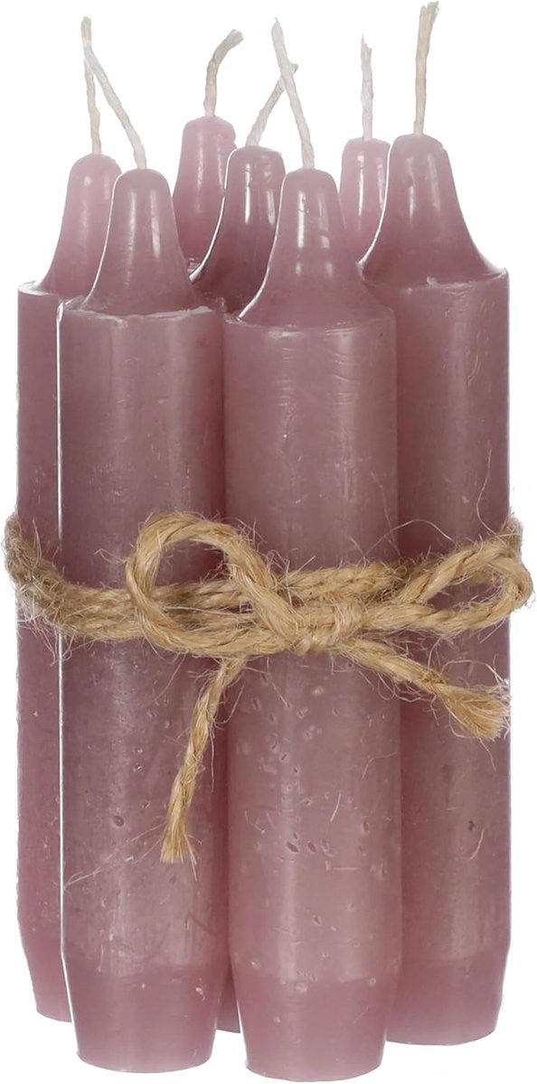 Kaarsenset (7 stuks), 11 cm staafkaarsen mauve, tafelkaarsen, eenkleurig, 4+ uur brandduur