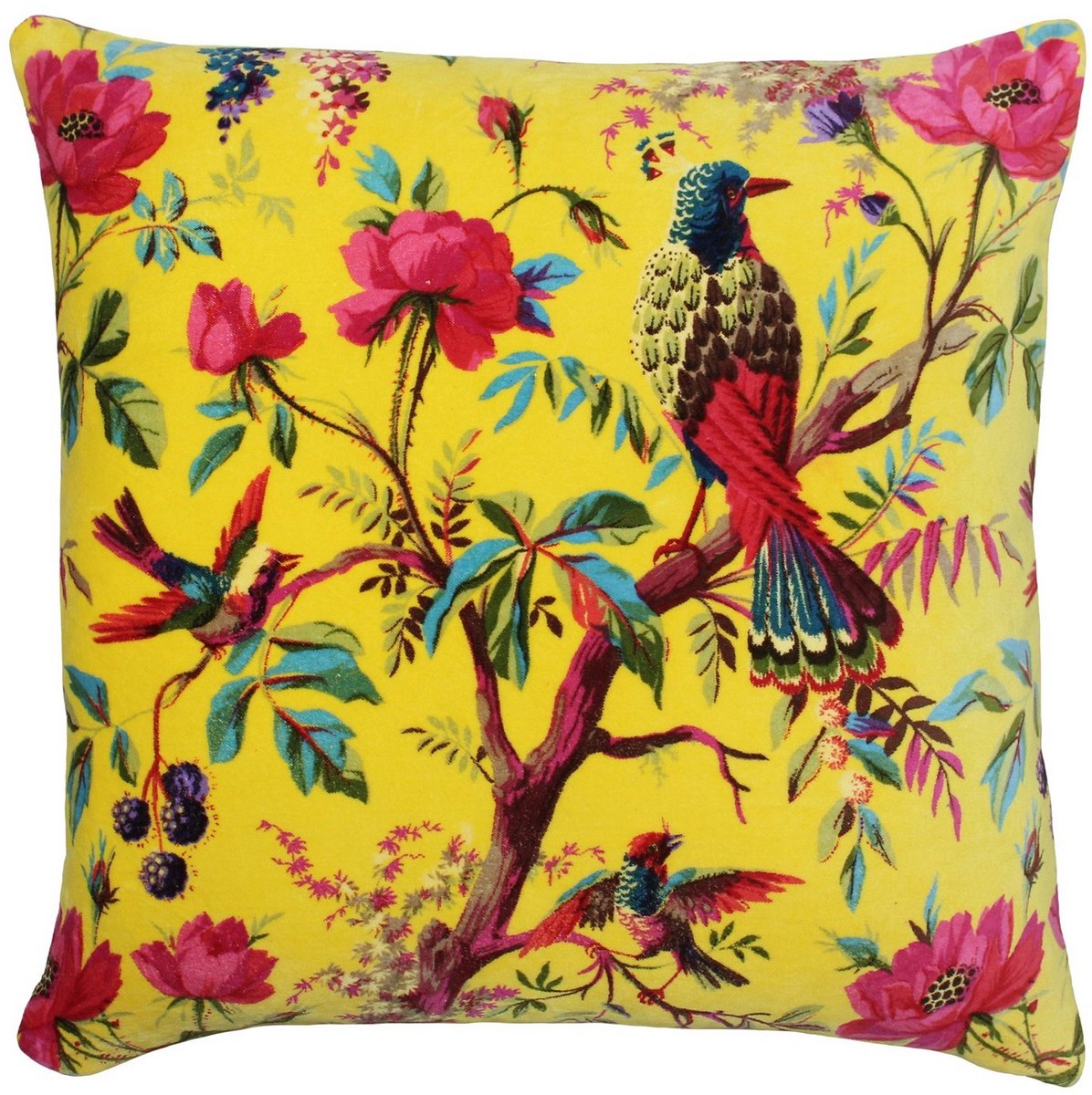Kussenhoes Aqua Blauw Kleurrijke Vogelprint Fluwelen Stof Machine Wasbaar 100% Katoen 50 x 50 cm (20" x 20" inch)