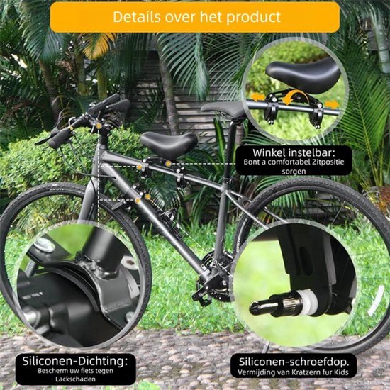Fietsstoeltje - fietsstoeltje junior - fietszitje achter - zadel op stang - achter fietszitje - met voetsteunen en handgrepen - ergonomisch design - veilig en comfortabel - mountainbike zitje voor kind - veilig en comfortabel - zwart — afbeelding 3