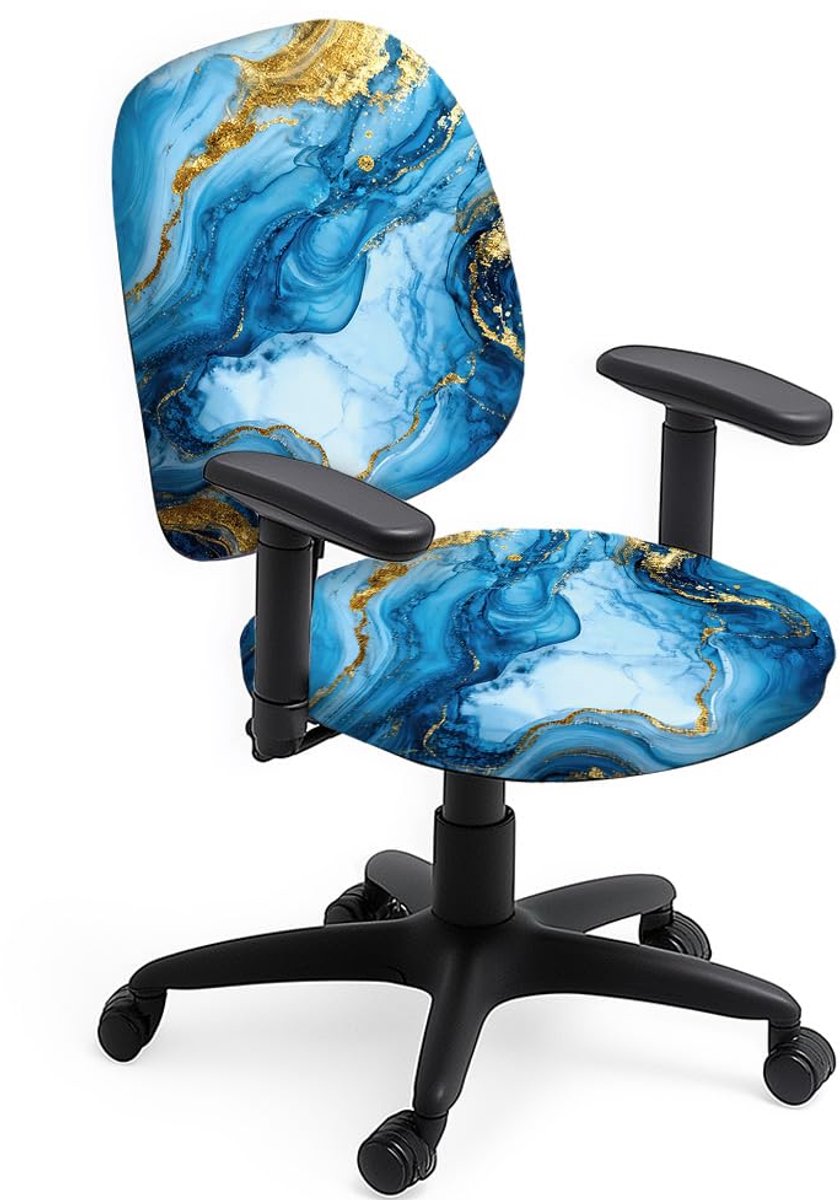 Bureaustoelhoezen, 2 stuks, marmeren textuur, blauw marmeren, rekbare stoelhoes, universele bureauroteerbare computerstoelen, kantoorgeschenken