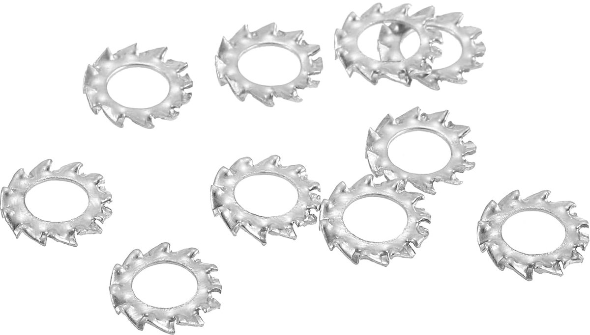 60 stuks stervergrendelingsschijven met externe tanden, M4 borgringen aan de buitenkant getrokken, roestvrij staal 304 voor bevestiging van mechanische apparaten, zilver