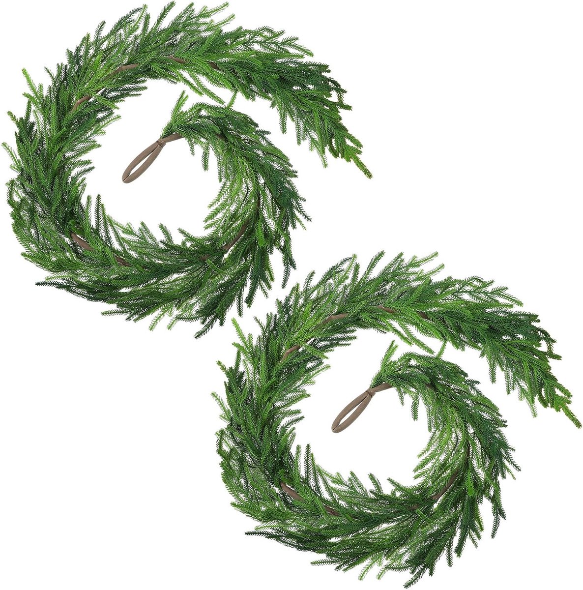 Kerst Real Touch Norfolk Pine Garland Kunstmatige Dennen Groen Slingers Faux Kerst Norfolk Pine Garland voor Kerstmis Vakantie Seizoensgebonden Indoor Woondecoratie Mantle (2 stuks, 150 cm)