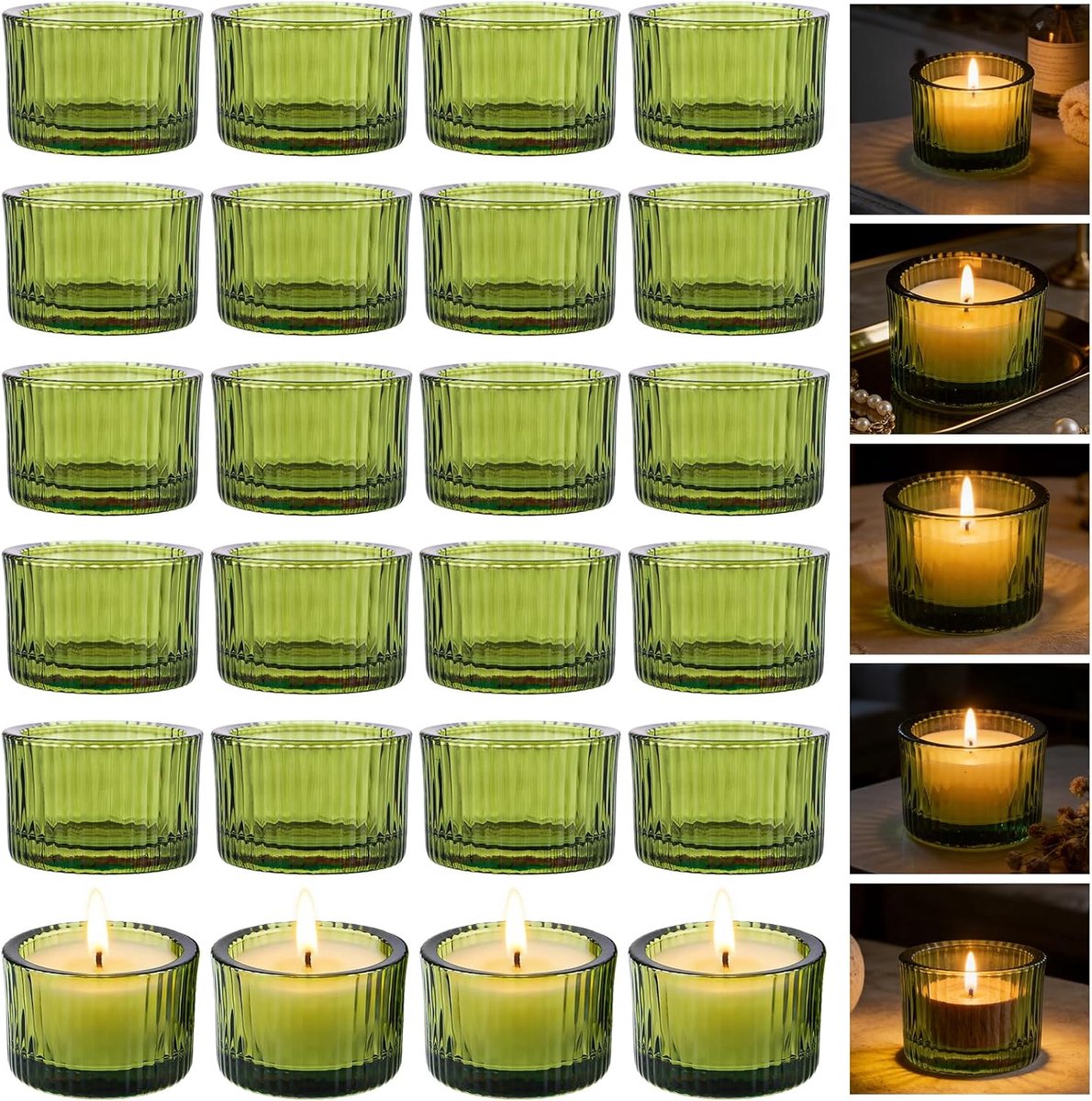 24 stuks theelichtglazen, klein, 5,2 cm x 3,5 cm, heldere theelichthouders, glas, windlichtglazen, theelichtglas, kaarsenglazen voor windlicht, tafeldecoratie, feestdecoratie, bruiloft (groen)