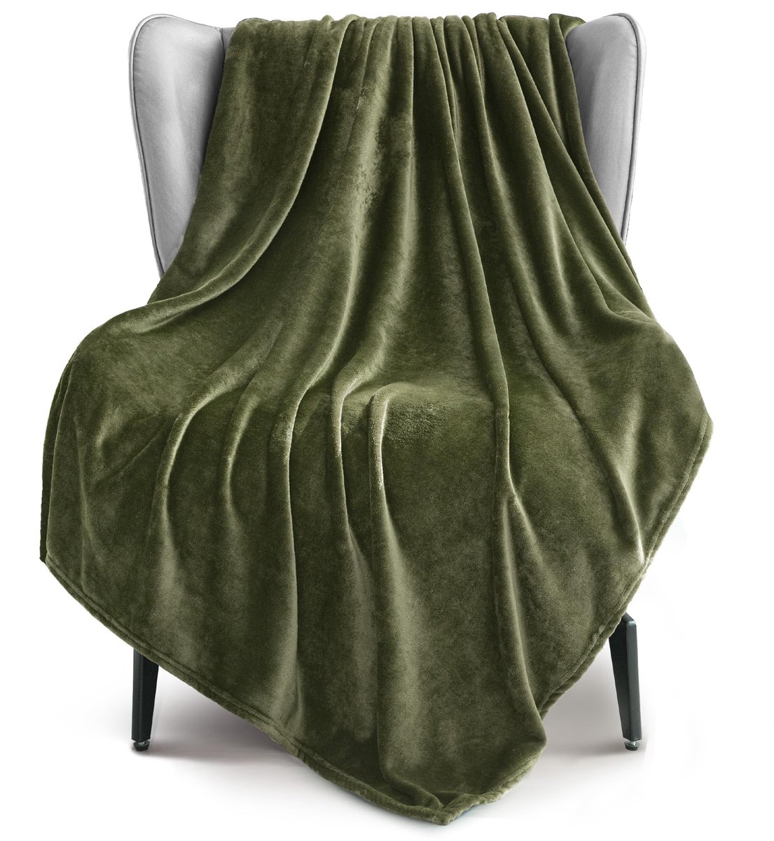 Mezcla Extra grote fleece deken voor bank, bank, 300GSM superzachte en warme dekens, olijfgroene plaid alle seizoenen gebruik, gezellig, pluche, lichtgewicht, 127 x 178 cm