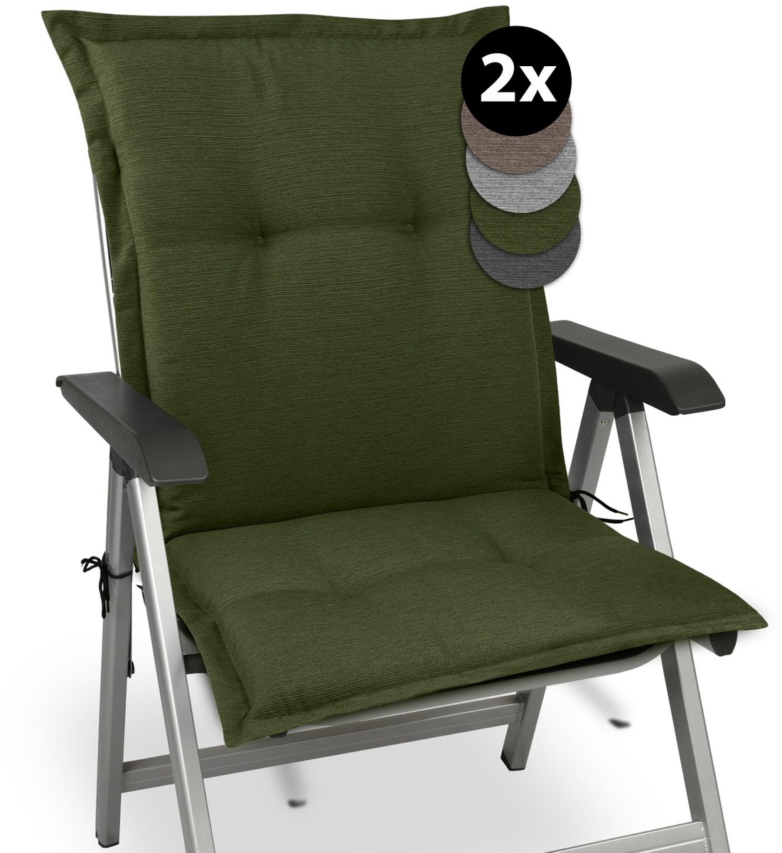 HighLux NL Zitkussen voor Tuinstoel Lage Rug Kussen 105x50cm Donker Groen - 2 Kussens voor Tuinmeubelen - 7 cm Dik - Made in EU - Lage Rug Tuinkussen