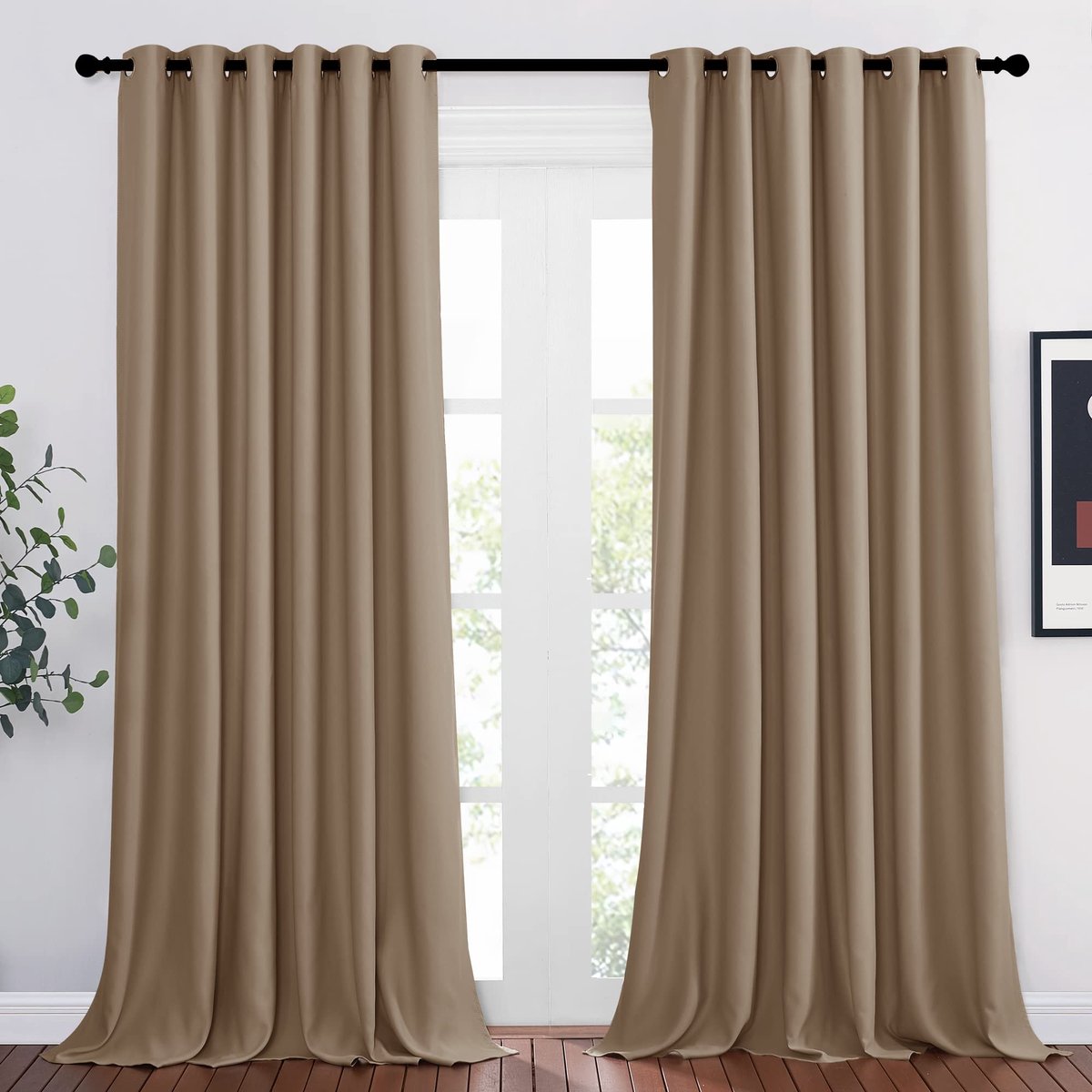Dance Set van 2 thermische verduisteringsgordijnen met inslagringen, extra breed, thermische gordijnen, voor slaapkamer, 245 x 200 cm, bruin (Cappuccino)